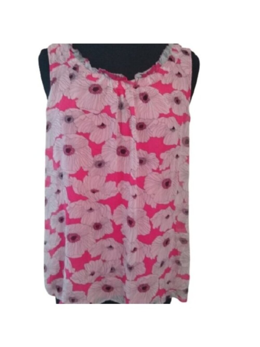 Elle Sleeveless Floral Career Blouse, Pink, White + Black, Size Large